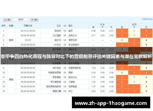 意甲争四白热化赛程与阵容对比下的晋级前景评估关键因素与潜在变数解析